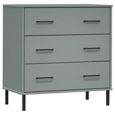 vidaXL Komoda OSLO z 3 szufladami, szara, 77x40x79,5 cm, lite drewno