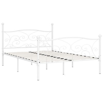 vidaXL Rama łóżka ze stelażem z listw, biała, metalowa, 120 x 200 cm