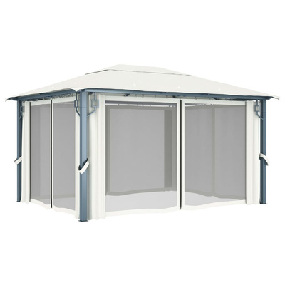 vidaXL Altana ogrodowa z zasłonami, 400 x 300 cm, kremowa, aluminium