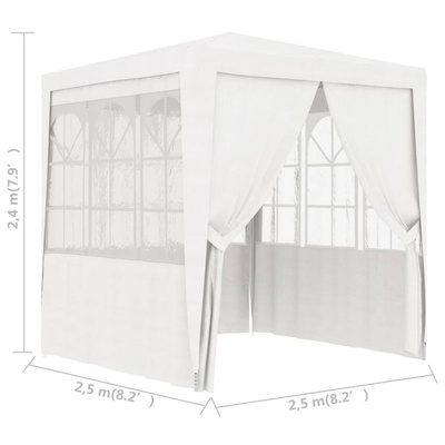 vidaXL Namiot imprezowy ze ściankami, 2,5x2,5 m, biały, 90 g/m²