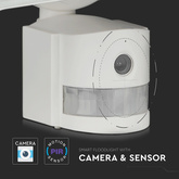 18W Naświetlacz LED SMD z czujnikiem ruchu i kamerą / Wifi / Barwa:6000K / Obudowa: Biała