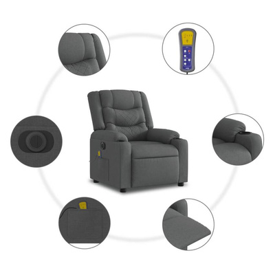 vidaXL Podnoszony fotel masujący, elektryczny, rozkładany, ciemnoszary wariant 27