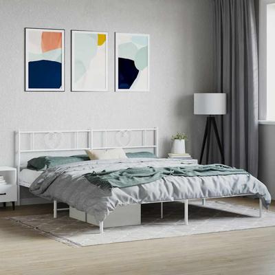 Metalowa rama łóżka z wezgłowiem, biała, 180x200 cm