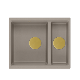 QUADRON | LOGAN 150 | granitowy zlewozmywak kuchenny BEŻ + ZŁOTO PVD | wymiary: 56 x 46 x 22 cm | 1,5-komorowy wpuszczany | podbudowa szafki od: 60 cm
