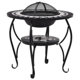 vidaXL Mozaikowe palenisko ze stolikiem, czarno-białe, 68 cm, ceramika