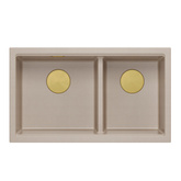 Zlewozmywak granitowy LOGAN 120 – dwukomorowy, wpuszczany, pearl beige/elementy złote, Quadron