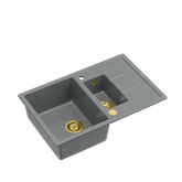 MORGAN 156 GraniteQ zlewozmywak silver stone z syfonem Push To Open okrągły 1,5-komorowy z/o / elementy złote