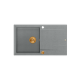 EVAN 111 GraniteQ zlewozmywak z syfonem Push 2 Open 1-komorowy z/o (860x500x210) silver stone / elementy miedziane