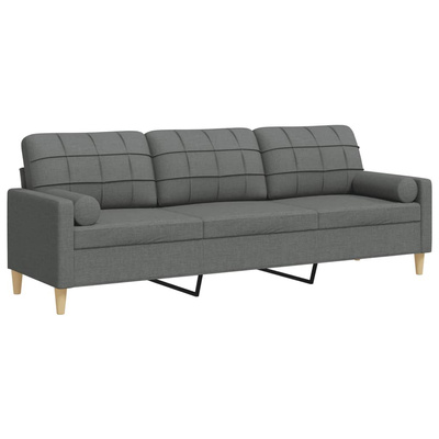 3-osobowa sofa z poduszkami, ciemnoszara, 210 cm, obita tkaniną