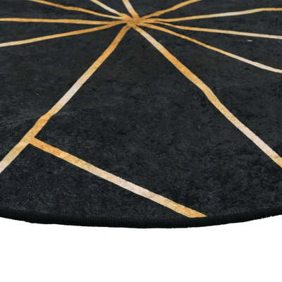 vidaXL Dywan z możliwością prania, czarno-złoty, Ø120 cm