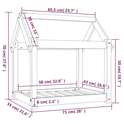 vidaXL Legowisko dla psa, czarne, 71x55x70 cm, lite drewno sosnowe