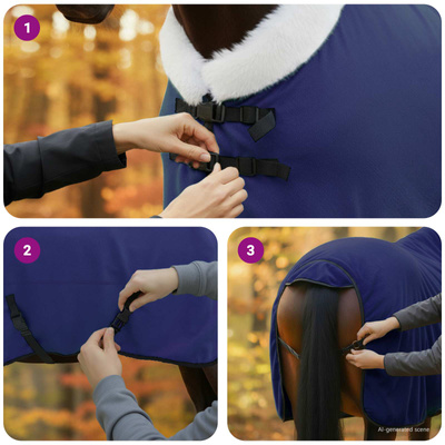 Koc dla Koni Granatowy 145 cm Polarowy fleece