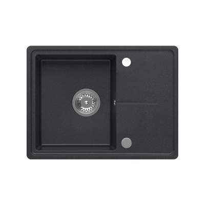 Zlewozmywak granitowy TONY 116 – jednokomorowy, wpuszczany, black dotted/elementy stalowe, Quadron