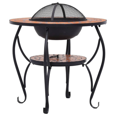 vidaXL Mozaikowe palenisko ze stolikiem, terakota, 68 cm, ceramika