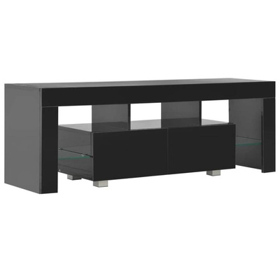 vidaXL Szafka pod TV ze światłem LED, błyszcząca, czarna, 130x35x45cm