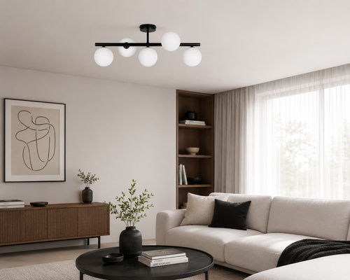 Prosta lampa sufitowa z białymi kloszami, 5 x G9 K-5859 z serii FILO