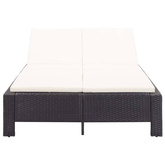 vidaXL 2-osobowy leżak z poduszką, czarny, polirattanowy