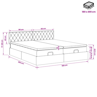 Łóżko z pojemnikiem i materacem LED granatowy 180 x 200 cm