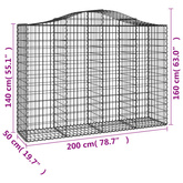 Kosze gabionowe, 6 szt, 200x50x140/160 cm, galwanizowane żelazo