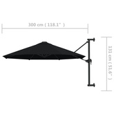 Parasol ścienny na metalowym słupku, 300 cm, czarny