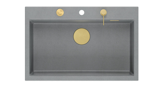 Zlewozmywak granitowy MARC 1-komorowy 76x50 cm szary/silver stone + Nano ZŁOTO PVD