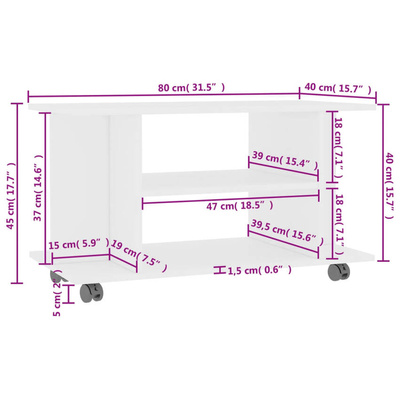 vidaXL Szafka pod TV, biała, 80x40x45 cm, materiał drewnopochodny