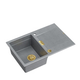 Zlewozmywak granitowy OWEN 111 – jednokomorowy, wpuszczany, silver stone/elementy złote, Quadron