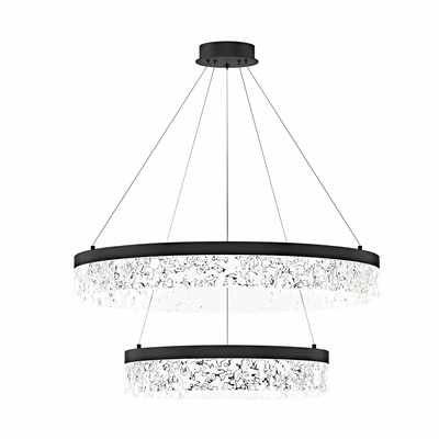 Lampa wisząca FROZI w stylu glamour – czarny klosz z kryształkami – nowoczesny żyrandol LED do luksusowego salonu