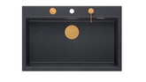 Zlewozmywak granitowy MARC 1-komorowy 76x50 cm czarny/black diamond + Nano MIEDŹ PVD