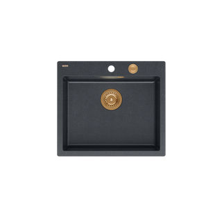 MORGAN 110 GraniteQ zlewozmywak black diamond z syfonem Push To Open kol. miedziany 1-komorowy b/o + zaczepy 4 szt
