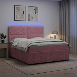 Łóżko z box spring LED z materacem różowy 160 x 200 cm Welur