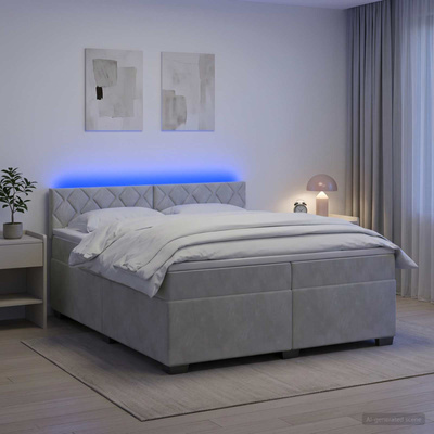 Łóżko Box Spring z materacem i LED jasnoszary 200 x 200 cm