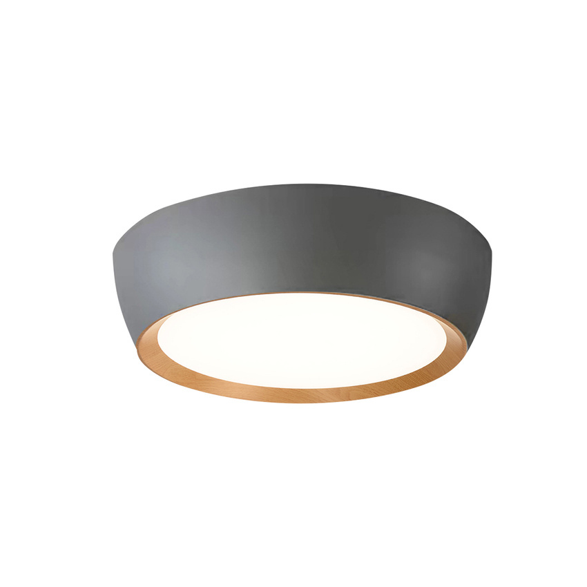 ABRUZZO LAMPA SUFITOWA PLAFON SZARO DREWNIANY KLOSZ BIAŁY 14-24114