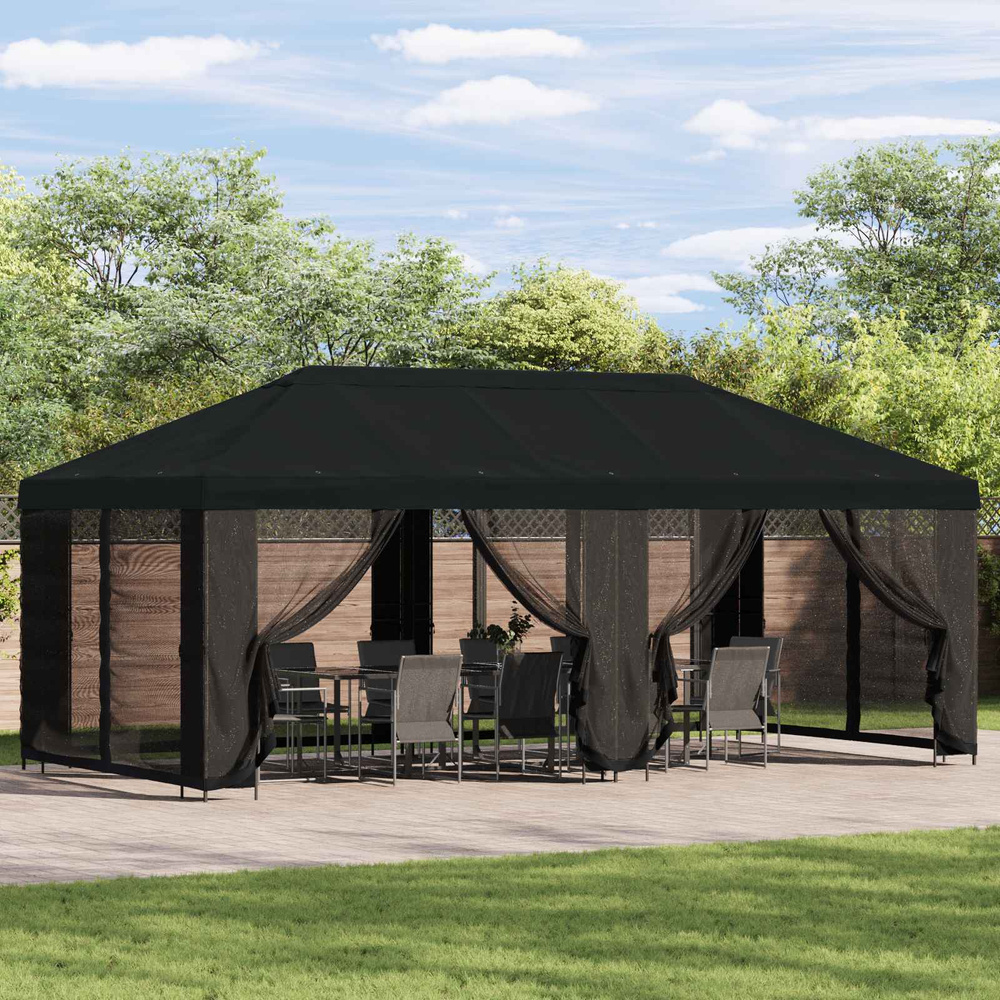 Altana z bokami 6 x 3 m Czarny Poliester i Stal 190