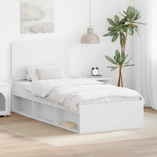 Ramka łóżka Z zagłówkiem Biały 75 x 190 cm Lite drewno sosnowe