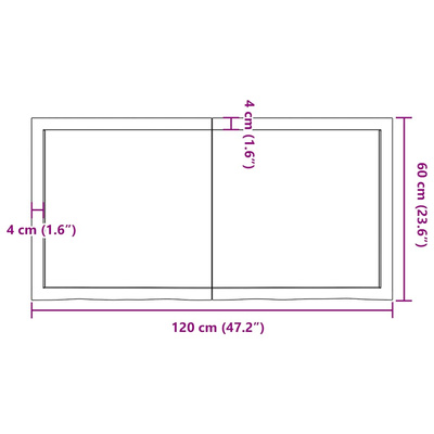 Półka, brązowa, 120x60x(2-4) cm, lakierowane lite drewno dębowe