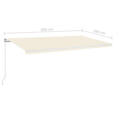 Ręcznie zwijana markiza z LED, 600 x 300 cm, kremowa