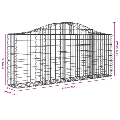 Kosze gabionowe, 20 szt, 200x30x80/100 cm, galwanizowane żelazo