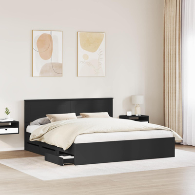 Ramka łóżka z szufladą Czarny 200 x 200 cm Drewno inżynieryjne