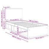 Ramka łóżka Szary beton 75 x 190 cm Lite drewno sosnowe