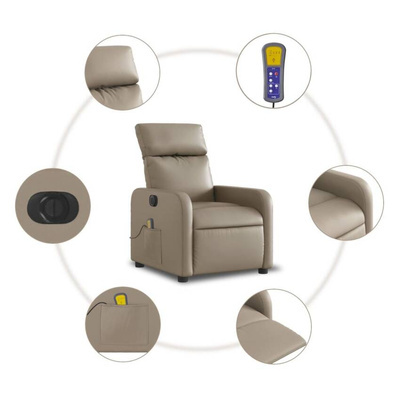 vidaXL Rozkładany fotel masujący, elektryczny, cappuccino, ekoskóra