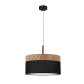 Lampa wisząca z abażurem Orto czarno-drewniana pojedyncza E27 do salonu