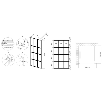 Kabina walk-in ii 110x200cm geometryczna 8mm shiny-glass czarny AK-32-117-S Invena