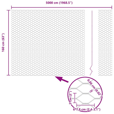 Ogrodzenie heksagonalne 1,6 x 50 m Stal galwanizowana srebrny
