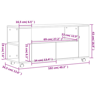 vidaXL Szafka pod TV, przydymiony dąb, 102x34,5x43 cm