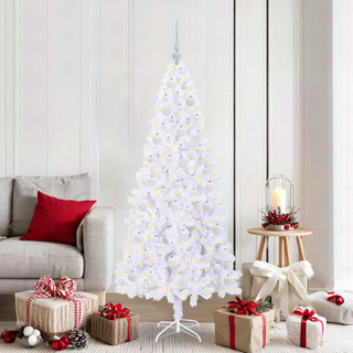 Sztuczna choinka z 300 diodami LED Biały 180 cm PVC i stal