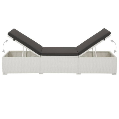 vidaXL Leżak ogrodowy z czarną poduszką, polirattan, biały
