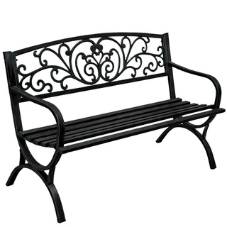 Ławka Ogrodowa Taras Ogród Parkowa Metalowa Oparcie Zdobiona Czarna 127 cm