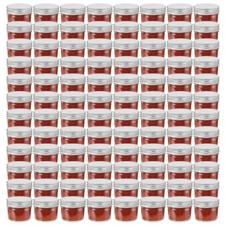 Szklane słoiki na dżem, srebrne pokrywki, 96 szt., 110 ml