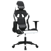 vidaXL Masujący fotel gamingowy, czarno-biały, sztuczna skóra model standard